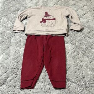 Beige and Burgundy Baby Sweatsuit